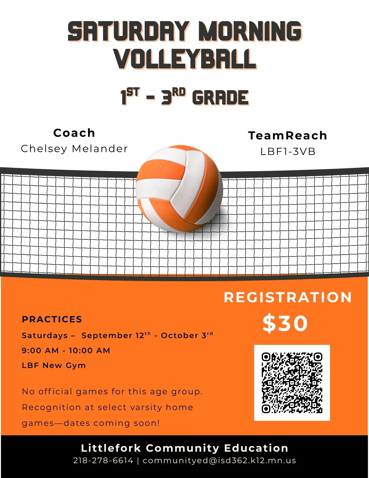 Volleyball flyer for 1-3 grade